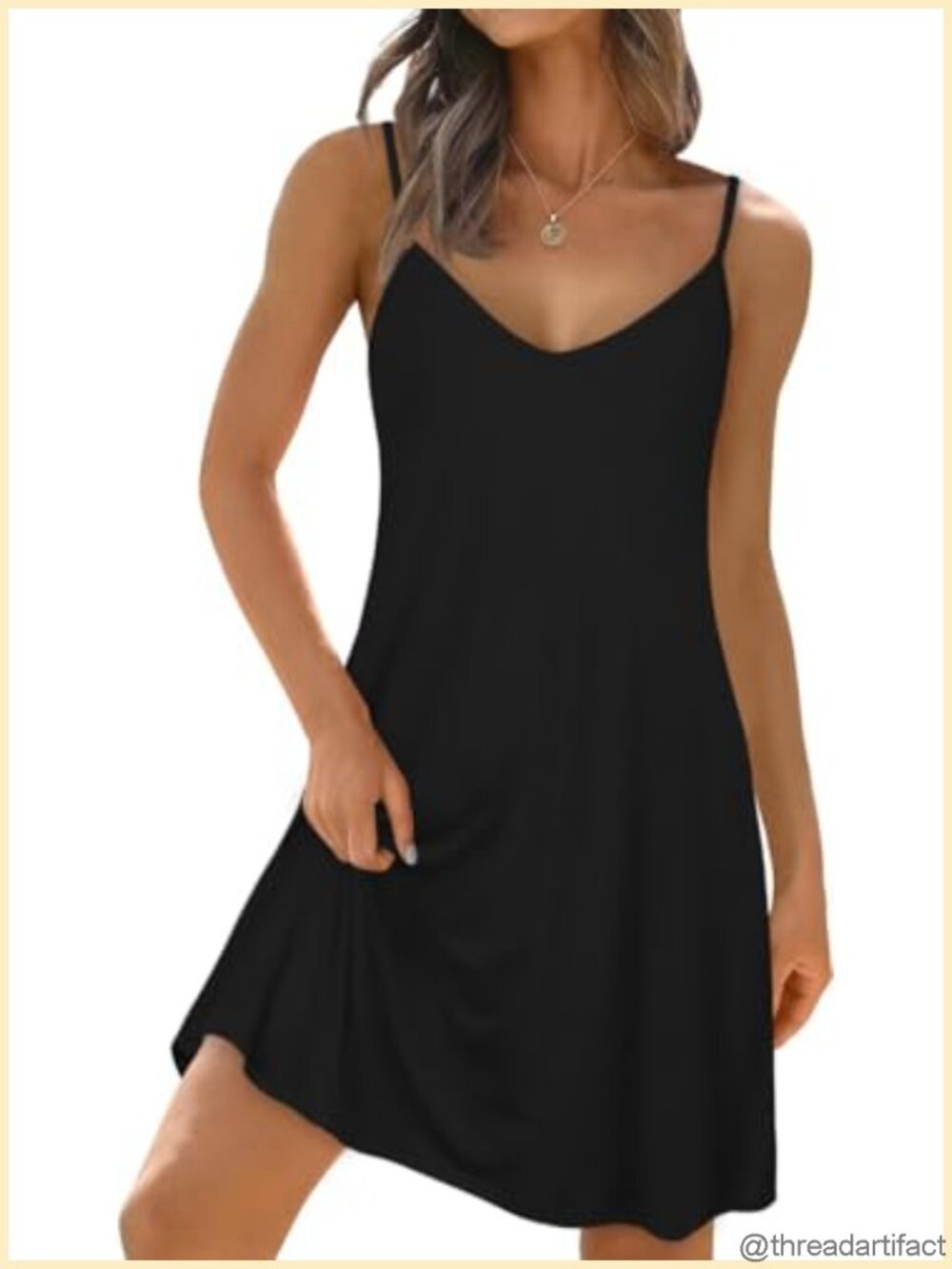 Spaghetti Strap V Neck Sleeveless Sundress with Pockets